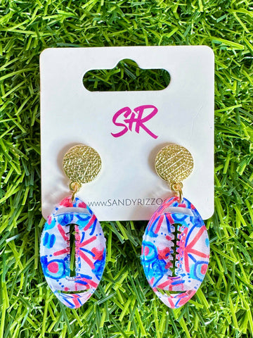Red and Blue Art Petite Football Dangle Earrings