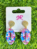 Red and Blue Art Petite Football Dangle Earrings