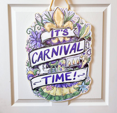 It's Carnival Time Fleur De Lis Door Hanger