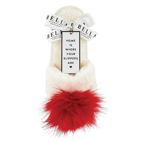 Plush Red Pom Pom Slippers