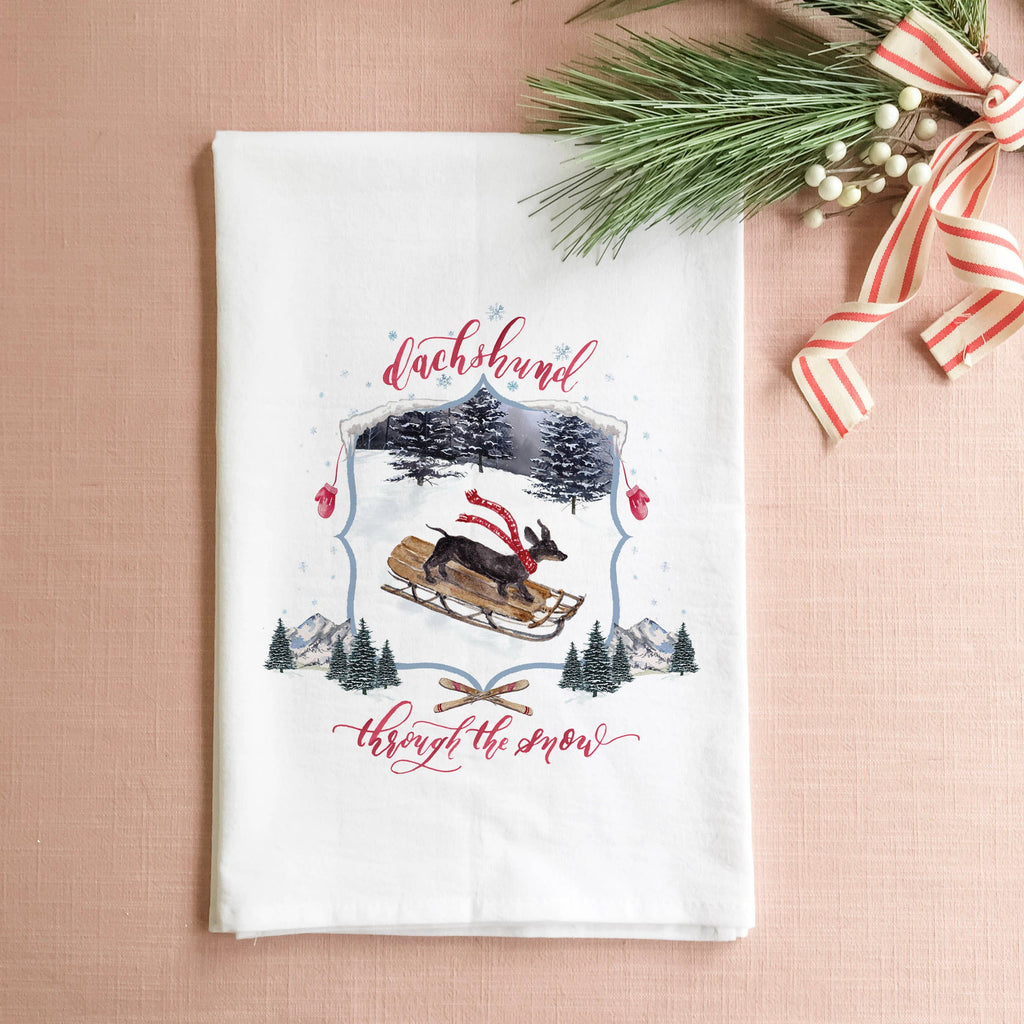 Dachshund through the Snow Christmas Tea Towel