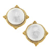 Gold and Cotton Pearl Cabochon Earrings