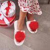Plush Red Pom Pom Slippers