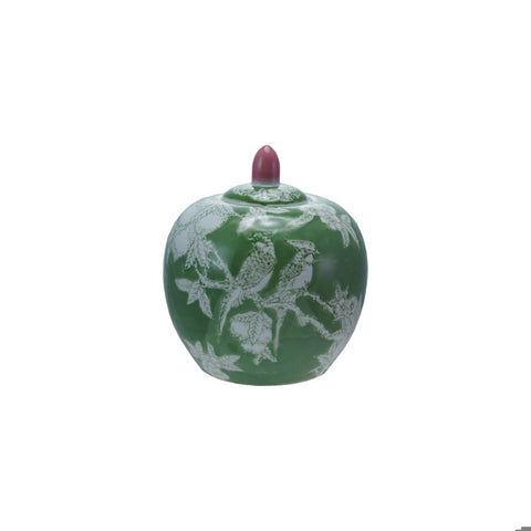 Pink and Green Stoneware Ginger Jar