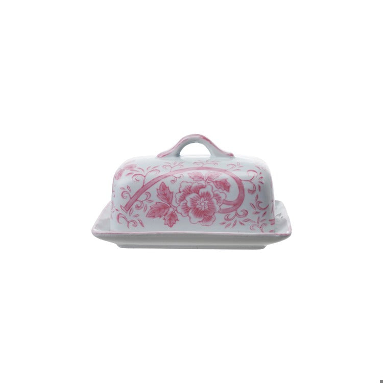 Pink Stoneware Butter Dish