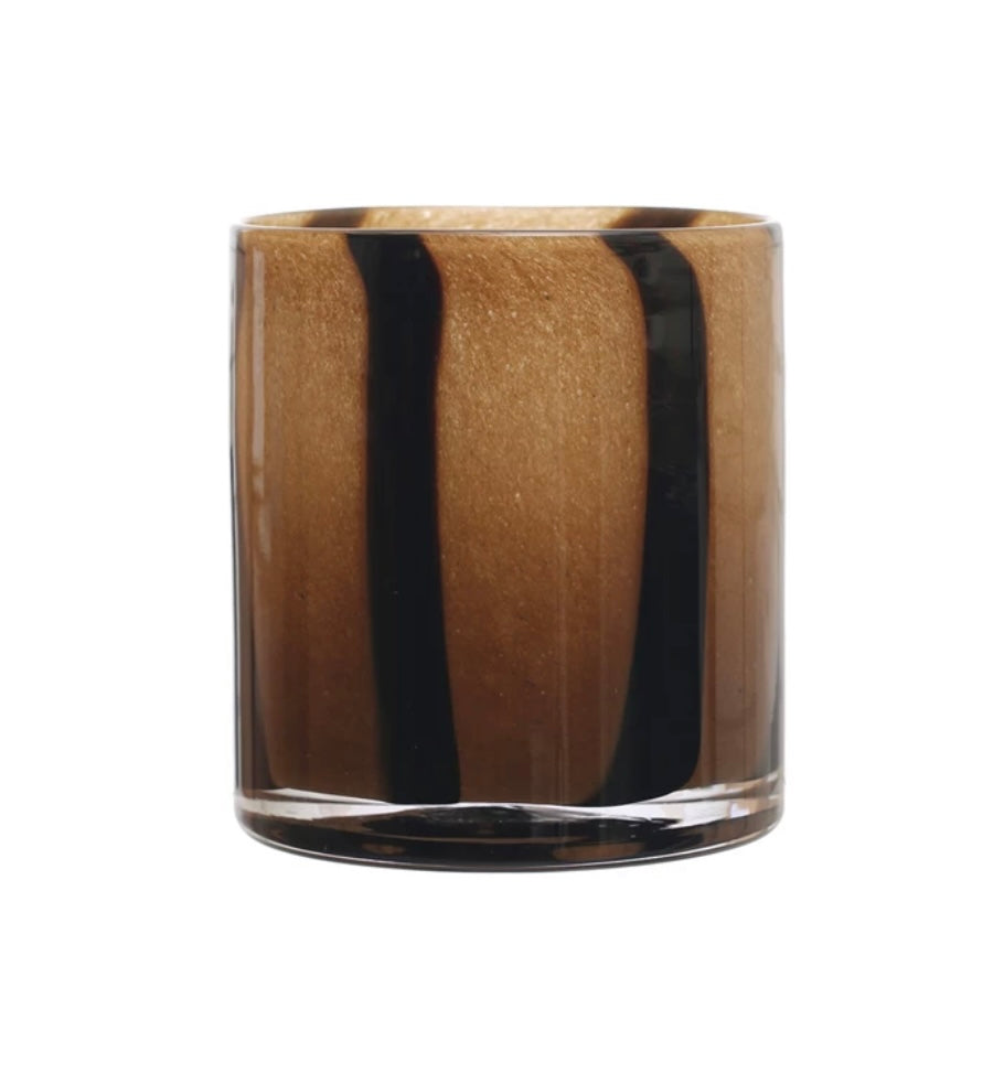 Brown Striped Glass Candle/Votive Holder