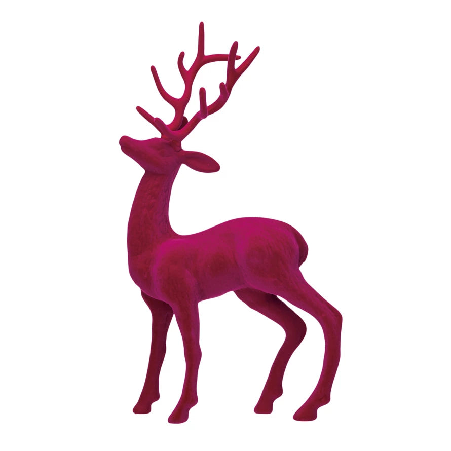 Pink Standing Flocked Deer