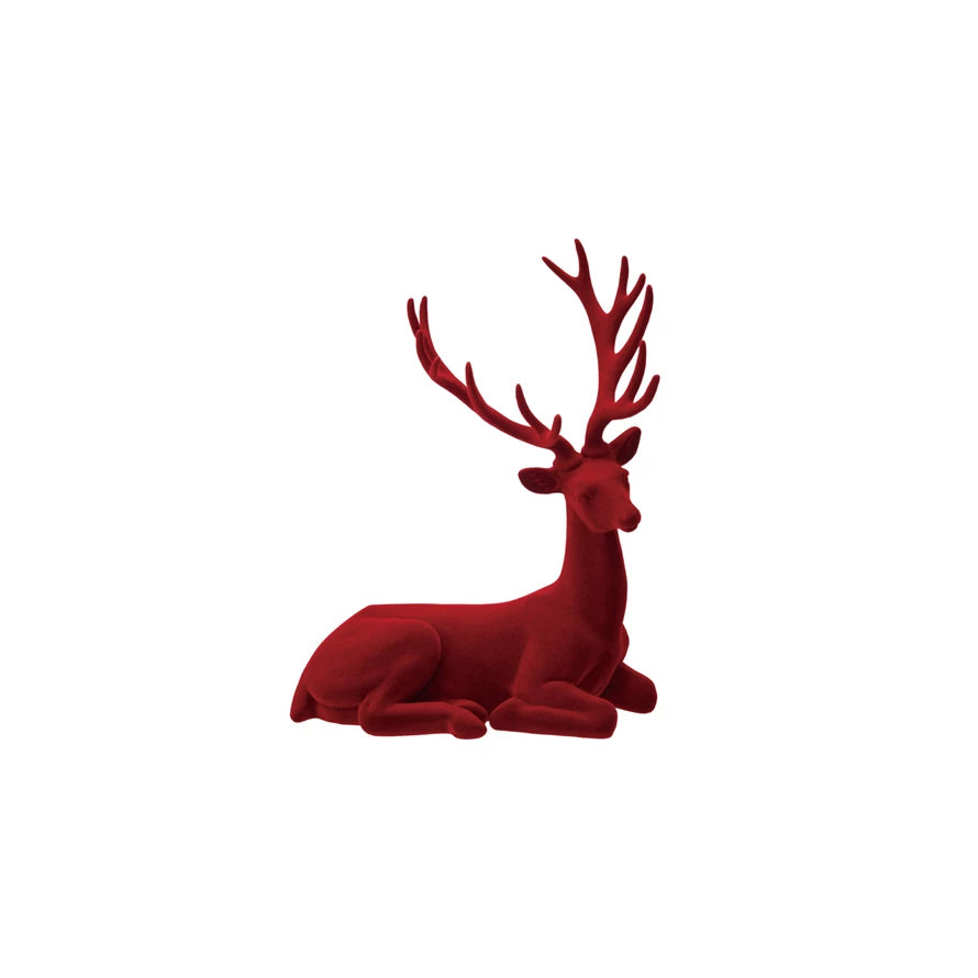 Burgundy Sitting Flocked Deer