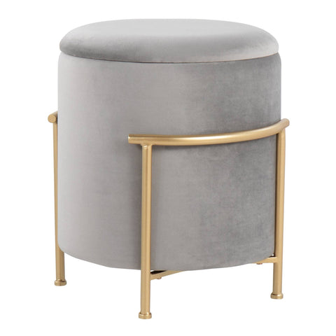 Silver Velvet & Gold Storage Ottoman
