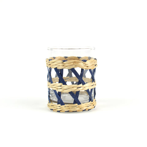 Navy Rattan Old Fashioned Glass