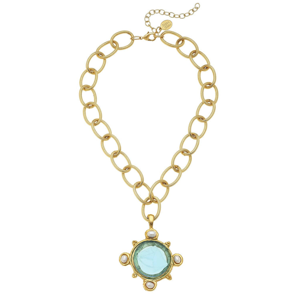 Aqua Venetian & Freshwater Pearls on Chain Necklace