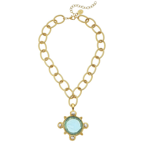 Aqua Venetian & Freshwater Pearls on Chain Necklace