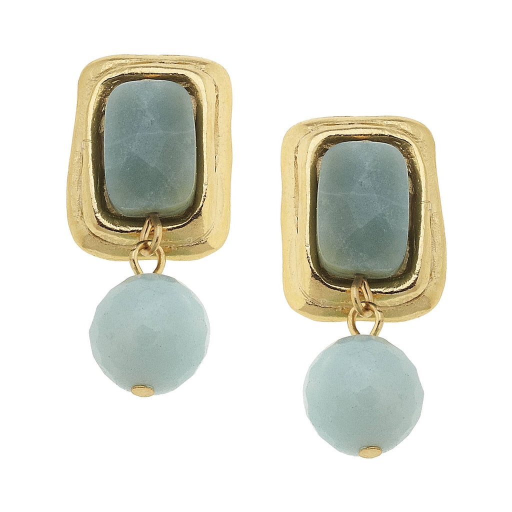 Gold Rectangle and Amazonite Earrings