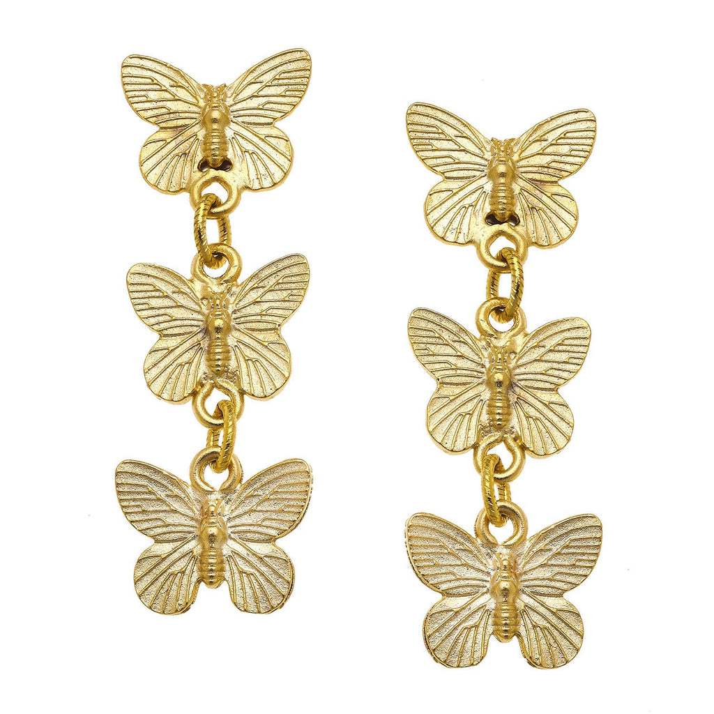 Gold Earrings with 3 Butterfly Drop