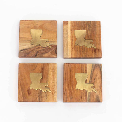 Louisiana Wood & Brass Coaster Set