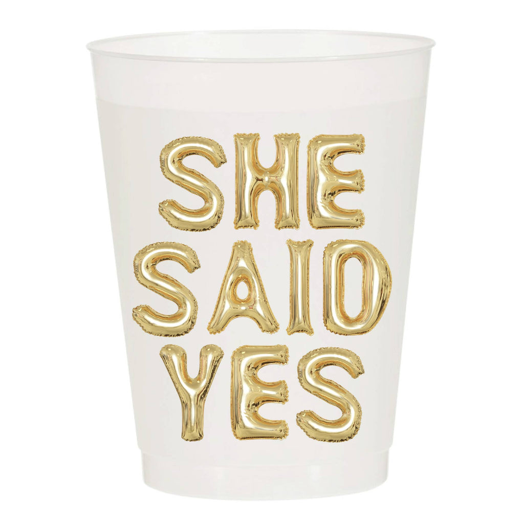 “She Said Yes” Gold Engagement Party - Set of 10 Reusable Cups