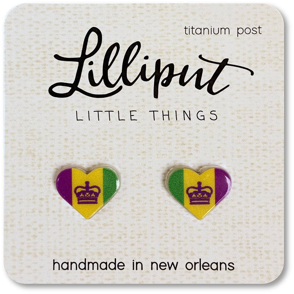 Mardi Gras Crown Heart Earrings