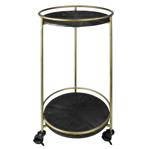 Black Wood & Brass Two Tier Bar Cart