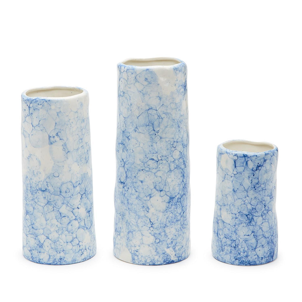 Blue Sponge Hand Painted Vase Set