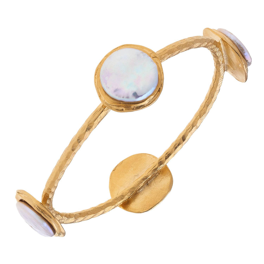 Coin Pearl Gold Bangle Bracelet
