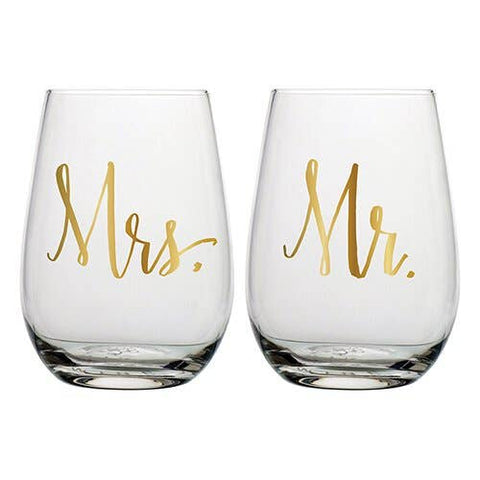 Mr & Mrs Stemless Wine Glass Set