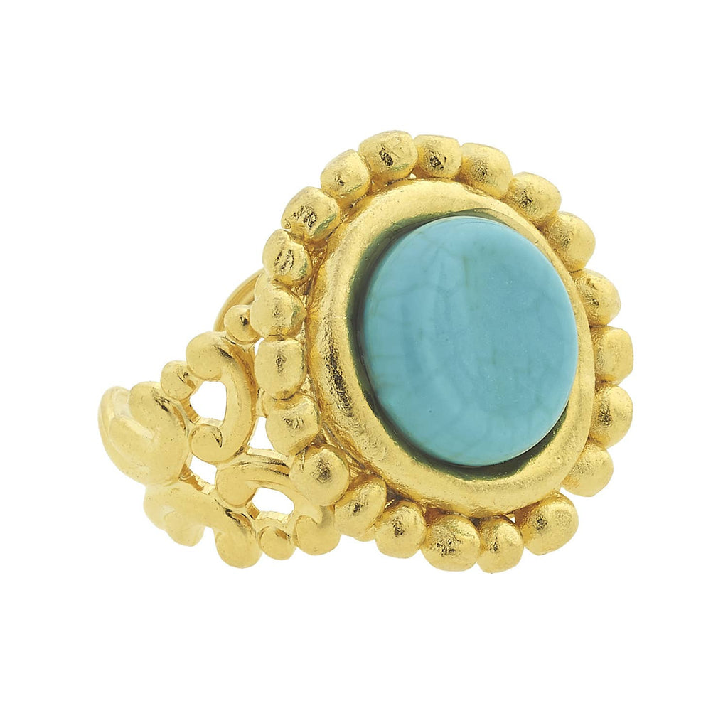 Handcast Gold with Genuine Turquoise Adjustable Ring