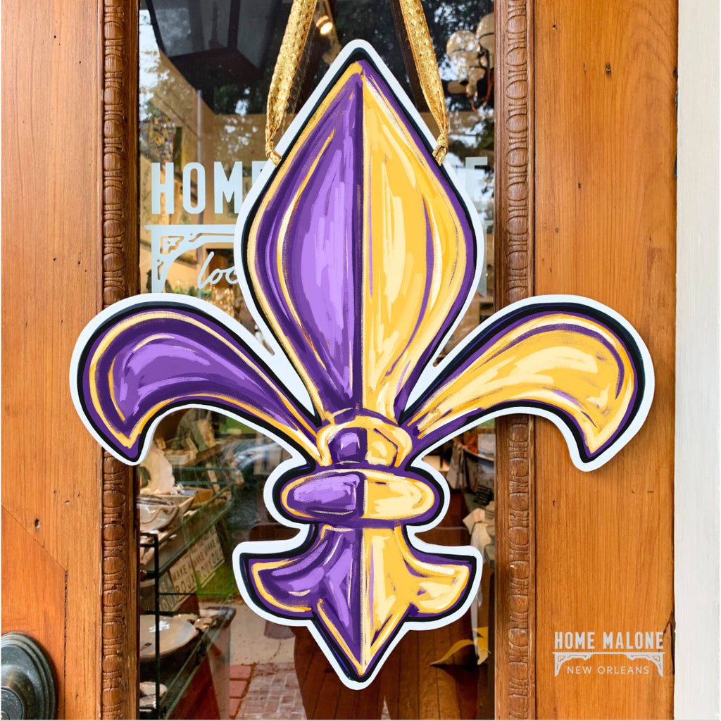 Purple & Gold LSU Fleur De Lis Door Hanger Art