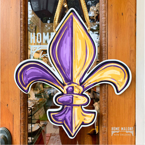Purple & Gold LSU Fleur De Lis Door Hanger
