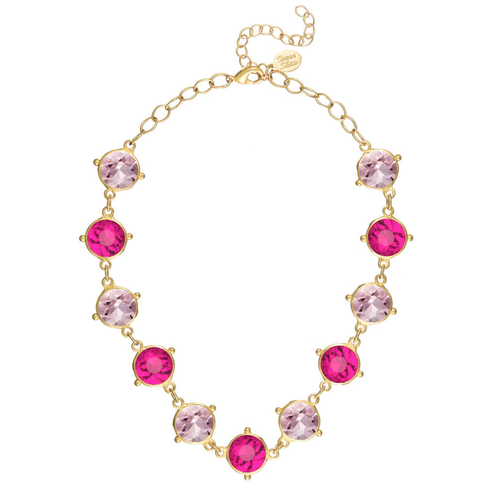 Light Pink & Hot Pink Round Crystal Choker Necklace