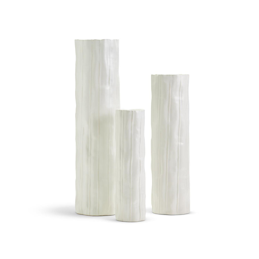 White Ribbed Cylinder Vase