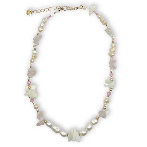 Monica Necklace-Freshwater Pearl, Gemstones, 18K Gold Filled