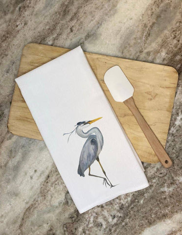 Great Blue Heron Watercolor Tea Towel