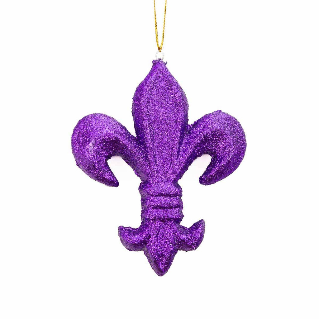 Fleur de Lis Glitter Ornament   Purple   6