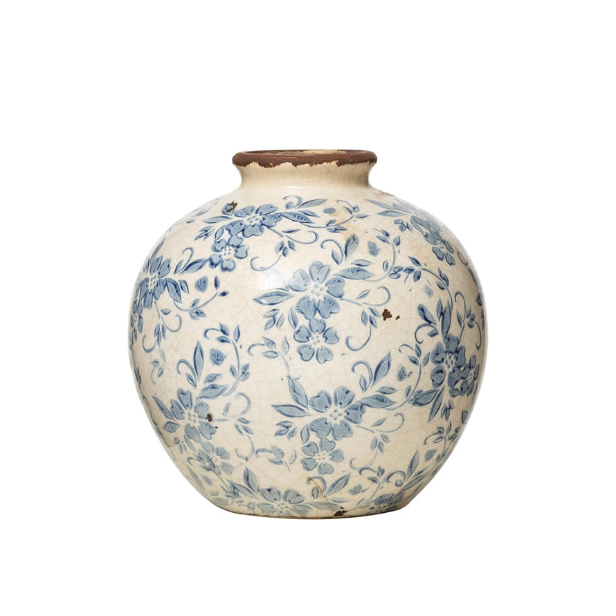Terracotta Blue & White Vintage Vase