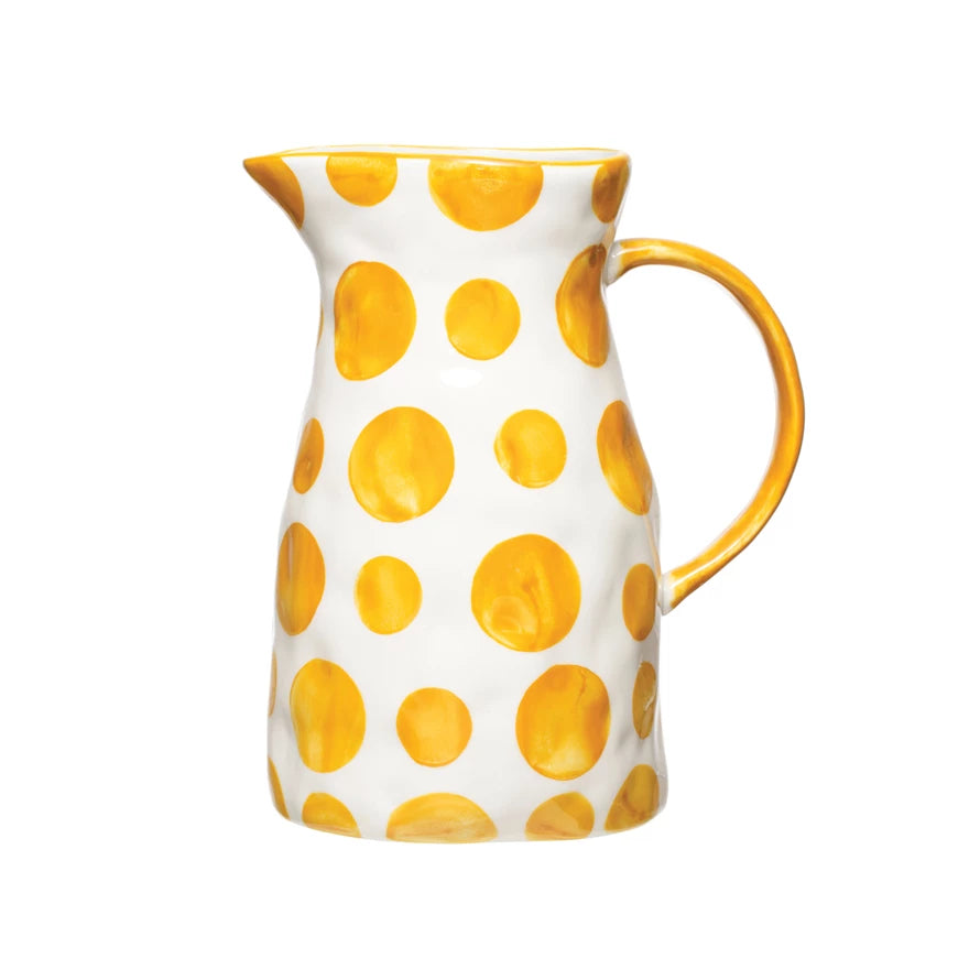 Hand Painted Dotted Stoneware Pitcher
