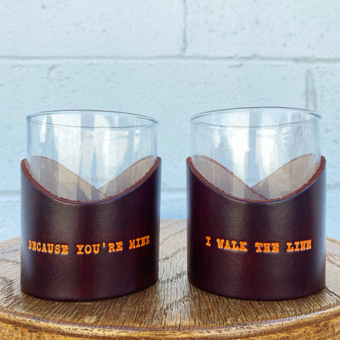 Johnny Cash Glass Set - Leather Wrap Barware