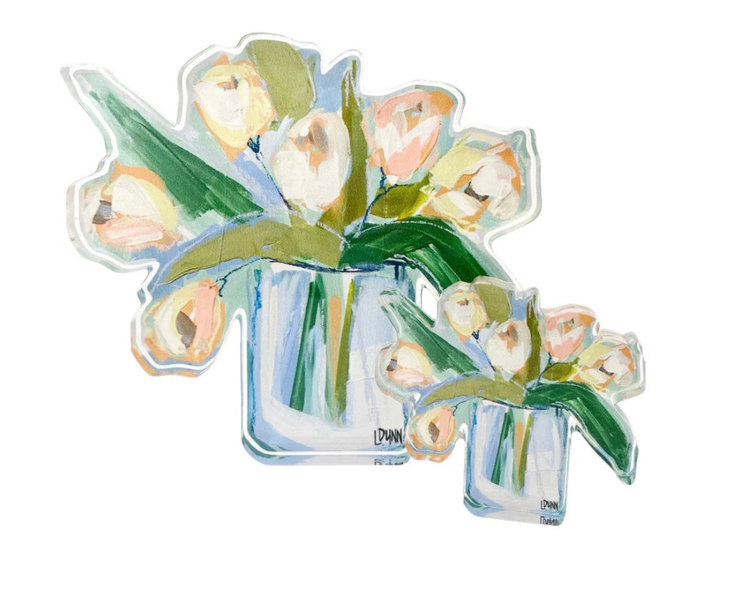 White Tulips Blooms Acrylic Block