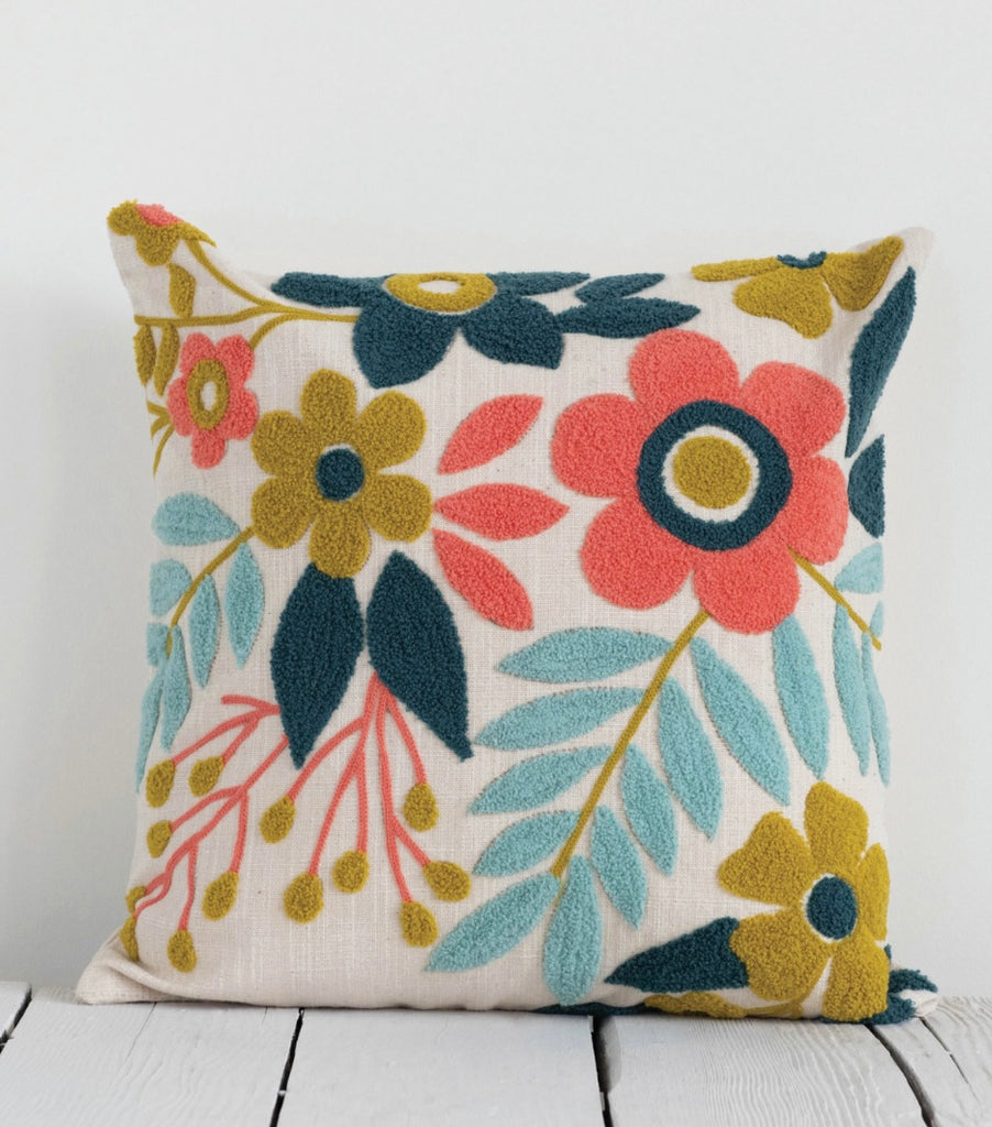 Floral Embroidered Pillow