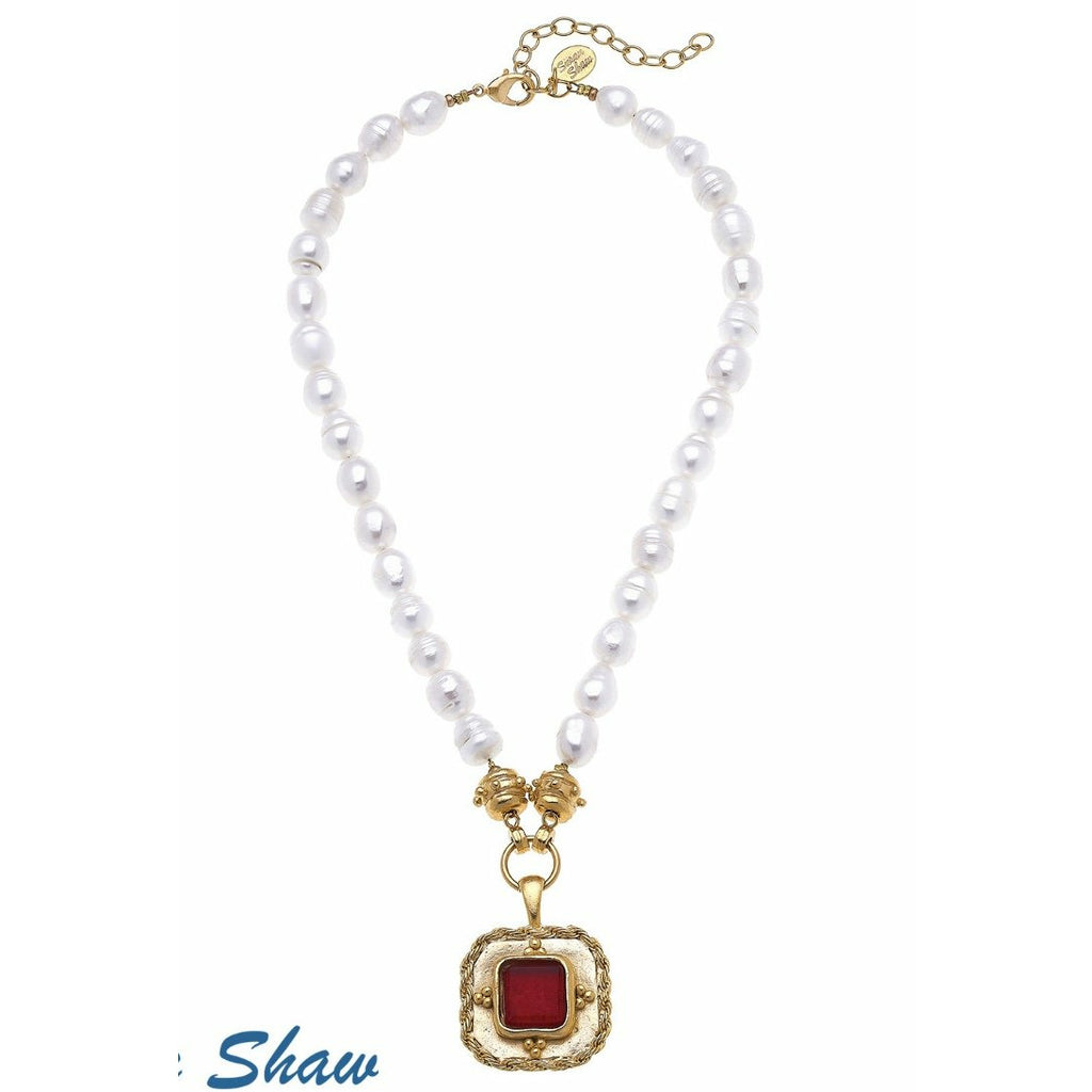 Red French Glass & Pearl Pendant