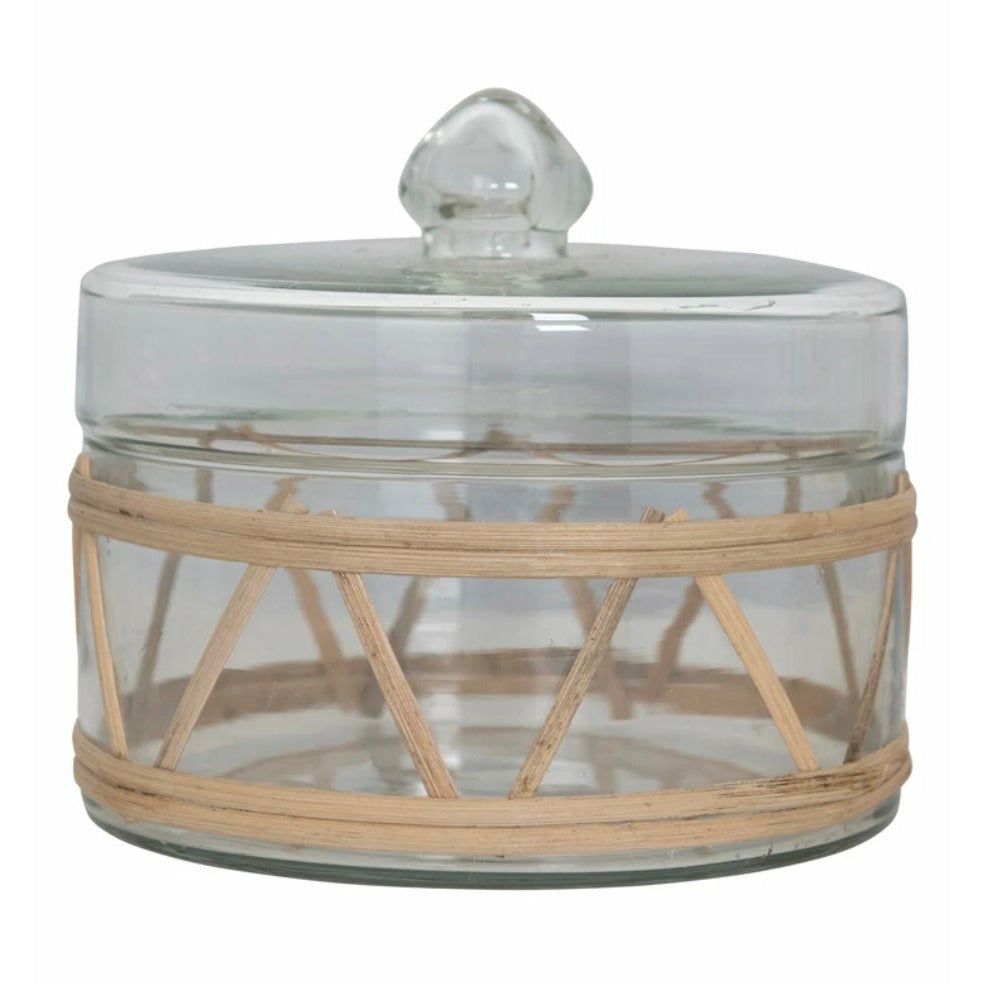 Glass Rattan Wrapped Jar with Lid