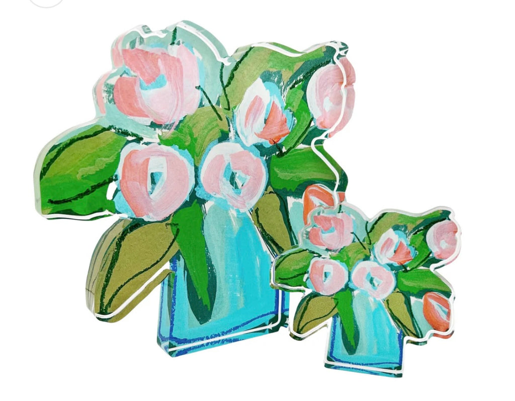 Coral Tulips Blooms Acrylic Block