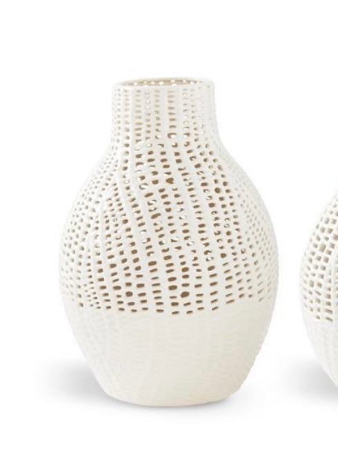White Ceramic Basket Weave Vase