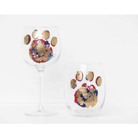 LA Tech Paw Print Stemmed Wine Glass