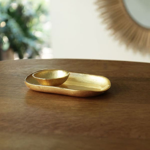 New Orleans Gold Glass Platter & Mini Bowl Set