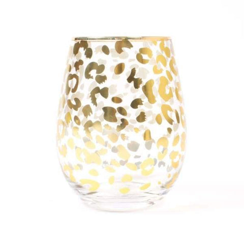 Stemless Gold Leopard Wine Glass