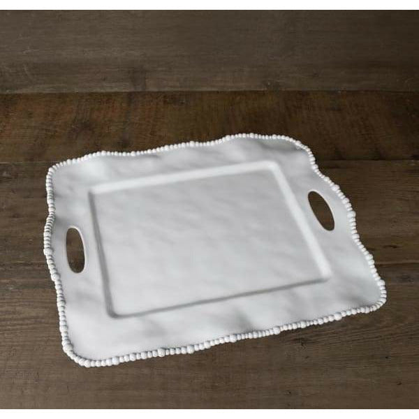 White Beaded Rectangle Serving Tray