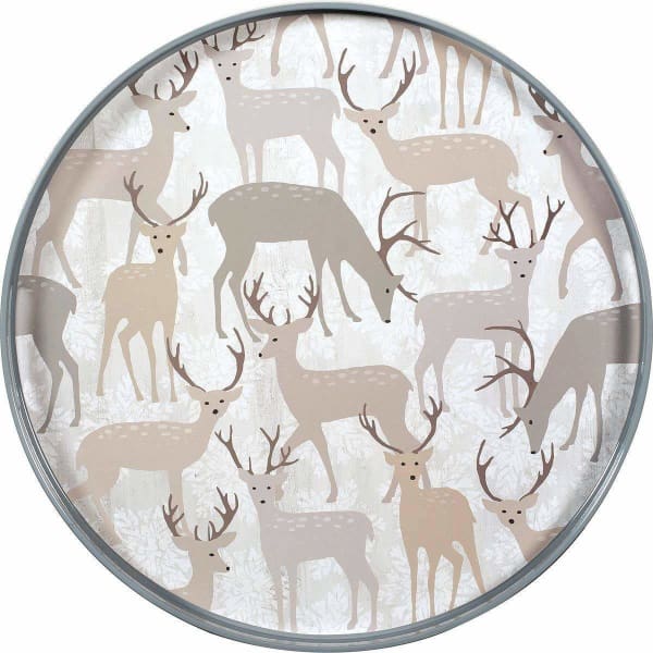 Winter Stags 18 inch Round Lacquer Serving Tray