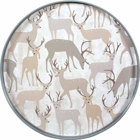 Winter Stags 18 inch Round Lacquer Serving Tray